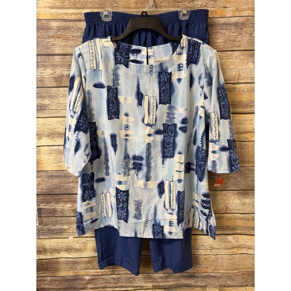 Graver Studio Silky Blues Petite Print Tunic & Chambray Pants Set 2X NWT - Picture 1 of 7